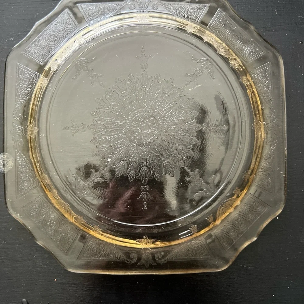 Yellow Square Depression Glass Plate GLOWS